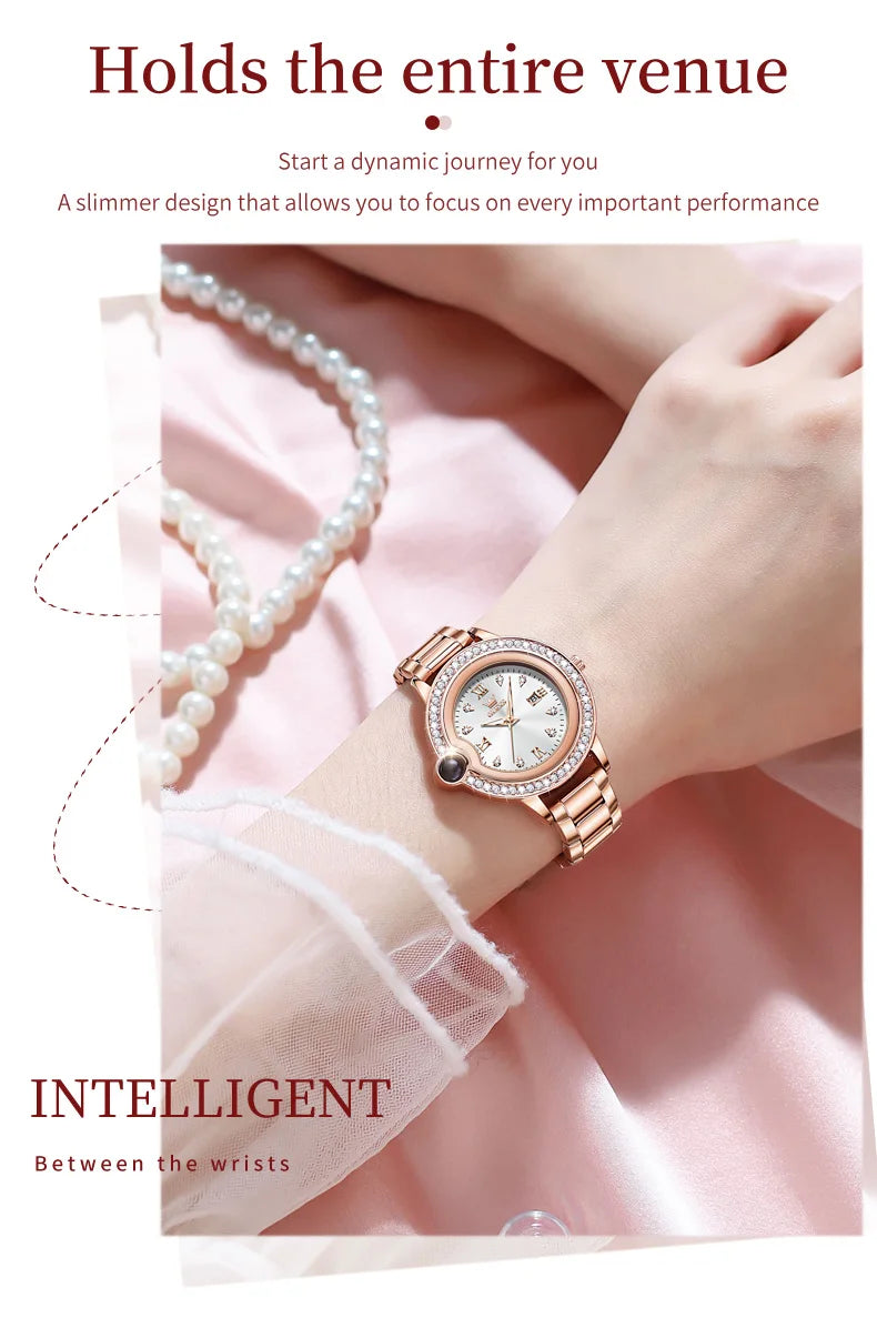 OLEVS 5588 Women's Watches Original Luxury Quartz Ladies Watch Diamond Bezel Wristwatch Waterproof Automatic Date Reloj Mujer SwiftNest
