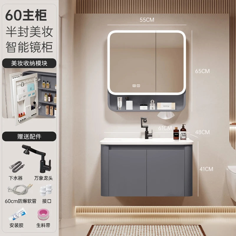Standing Storage Bathroom Cabinet Shelf Light Mirror Organizer Bathroom Cabinet Vanity Shower Rack Banyo Dolabi Furniture