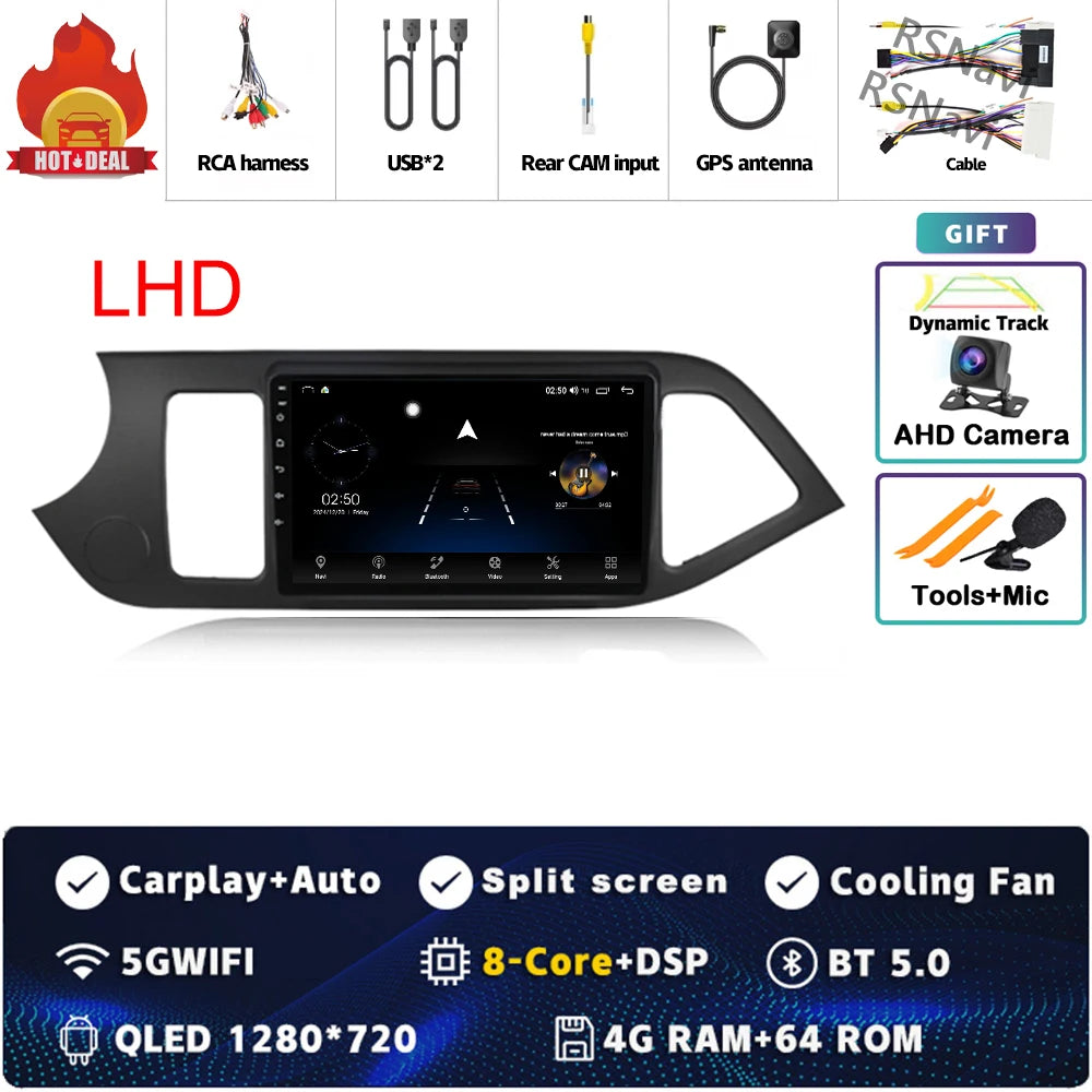 Android 15 For KIA Morning 2 picanto 2011-2017 LHD 2K QLED Android Car Radio Multimedia Video Player GPS Stereo CarPlay