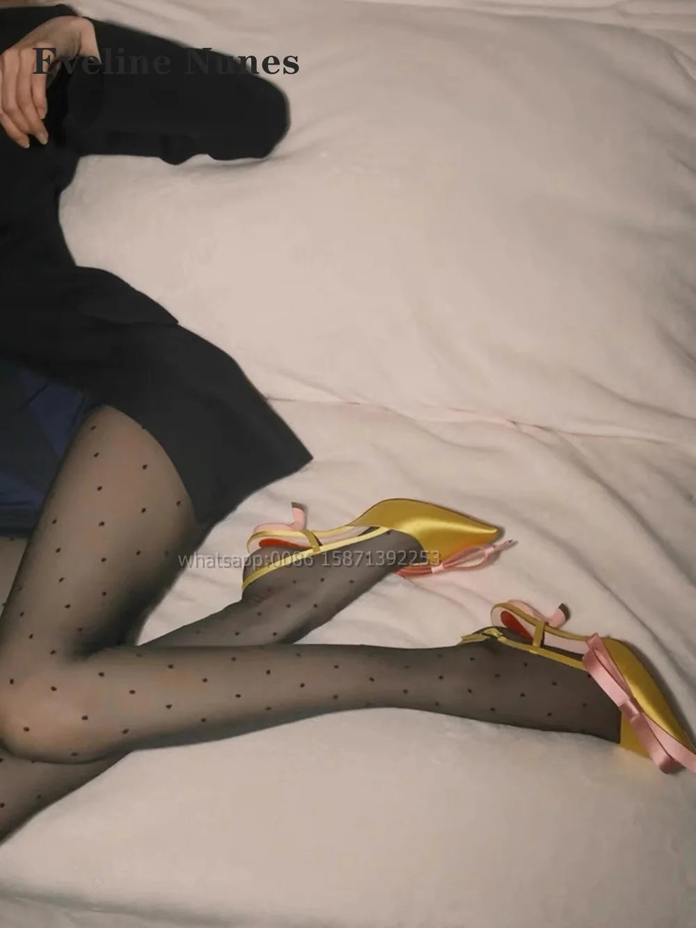 Bow Heart-Shaped Satin Sandals Pointed Toe Thin Heels Back Strap Side Air Slingback Women Pumps Buckle Strap Mixed Colors Shoes