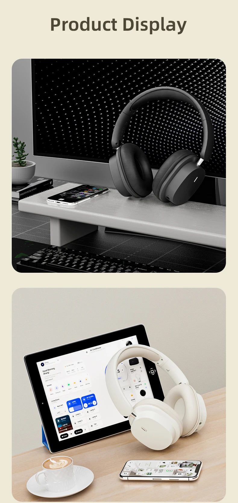 Bluetooth 5.3 Fashion Wireless Headphones HIFI Stereo Portable Over-ear Business Headset Low Latency Gaming Earphones With Mic