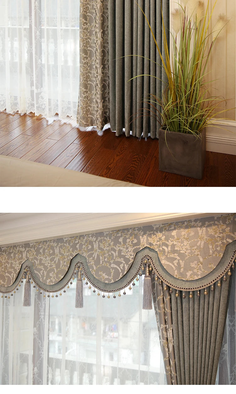 Custom Curtains for Living Room Simplicity Lace Splicing Green Chenille Blackout Embroidery Valance Tulle High Quality Fabric