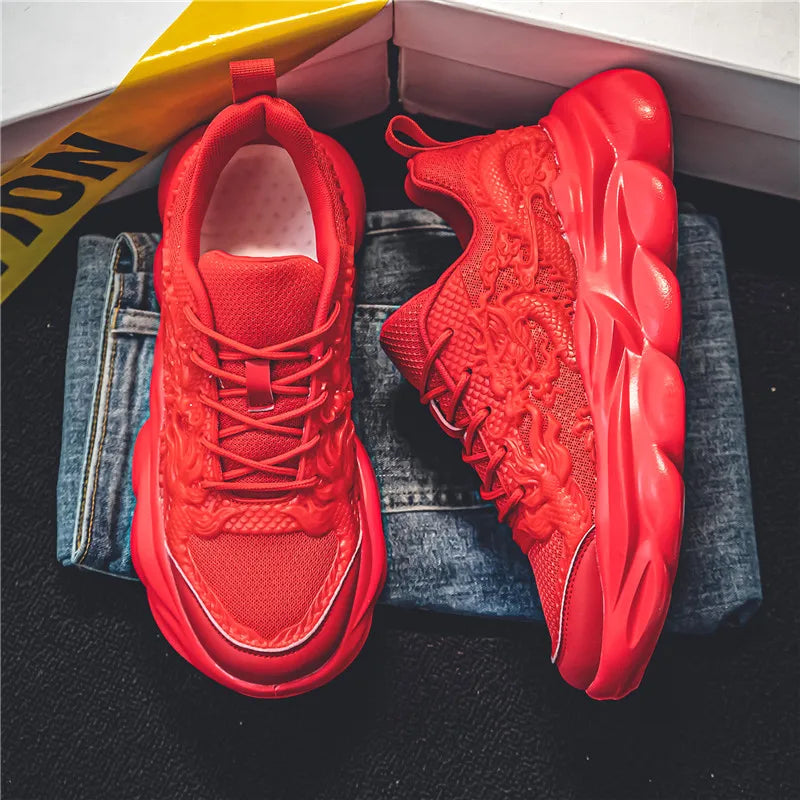 Men Casual Sneakers Cool Chinese Dragon Relief Shoes Luminous Platform Tennis Running Sport Shoe Lovers Walking Jogging Trainers