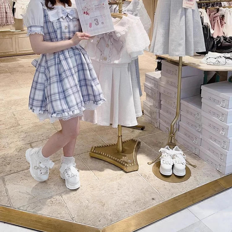 Liz Japanese Heart Shape Rhinestone Pearl Mine Series Thick Bottom Platform Lolita Casual Muffin Shoes Sweet Sports Shoes