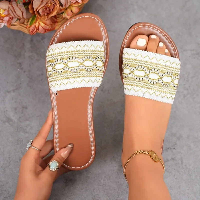 Women's Shoes 2024 Open Toe Women's Slippers Casual Daily Slippers Women Color Matching Plus Size Flat with Outdoor Sandals