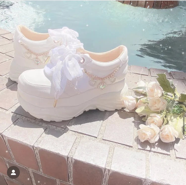 Liz Japanese Heart Shape Rhinestone Pearl Mine Series Thick Bottom Platform Lolita Casual Muffin Shoes Sweet Sports Shoes