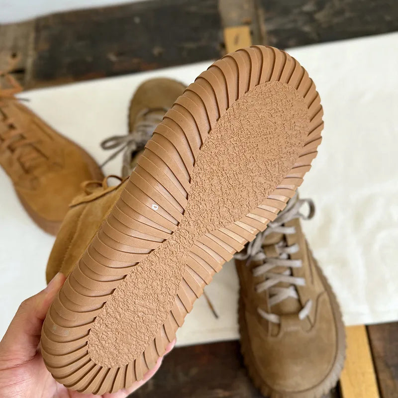 Careaymade-Wide Head Genuine Leather Women's Boots comfortable soft sole thick sole Boken warm Ankle Boots workwear short boots