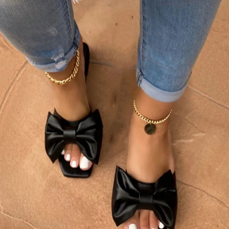 2023 Women Summer New Bow-knot Slippers Fashion Flat Large Size Candy Colors Sandals Female Sexy Casual Outdoor Beach Shoes