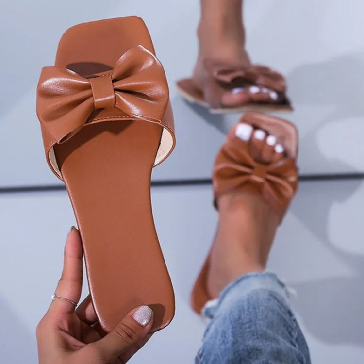 2023 Women Summer New Bow-knot Slippers Fashion Flat Large Size Candy Colors Sandals Female Sexy Casual Outdoor Beach Shoes
