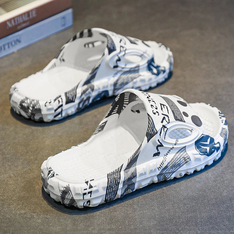 New Stylish Men Slides Shoes Indoor Comfortable Summer Male Casual Slippers Print Soft Non-slip Massage EVA Slippers Outdoor 886