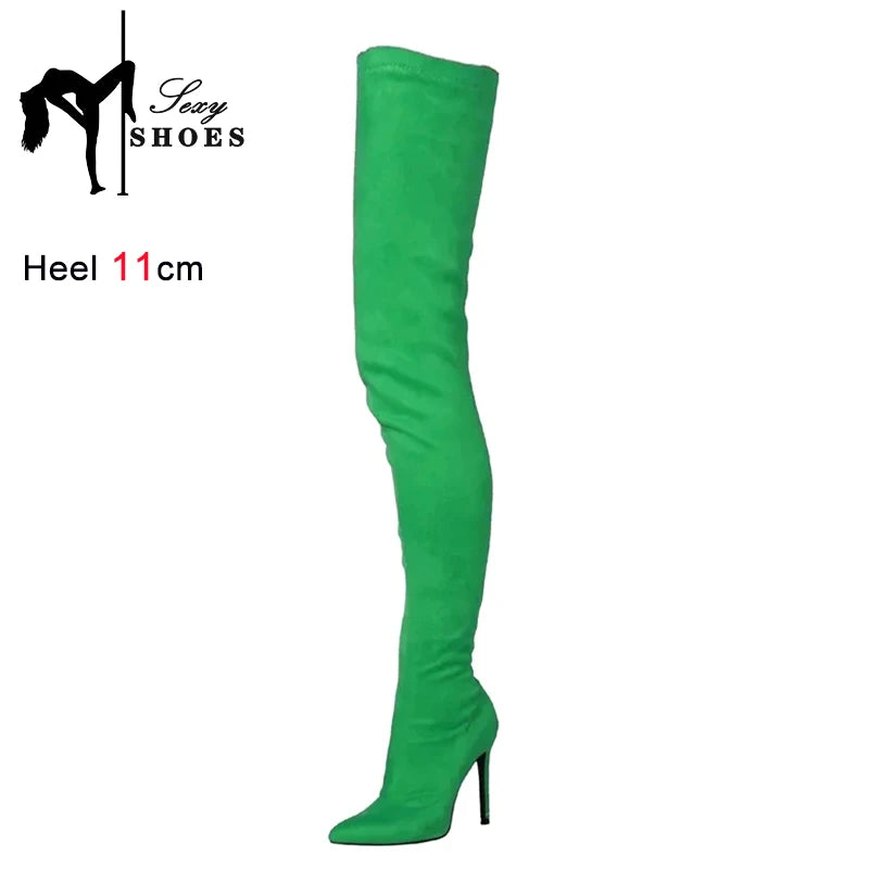 Stretch Slim Over-the-knee Boots Ladies Pointed Toe Stiletto Heels Autumn 2023 New Large Size Women Shoes Stage Show Thigh Boots