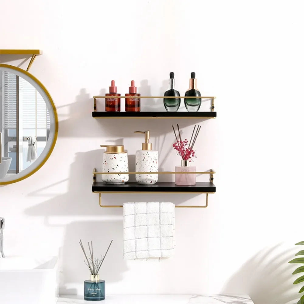 Bathroom Shelving Wooden Towel Rack Toilet Cosmetics and Toiletries Storage Kitchen Display Rack  Wall Mounted Storage Holder