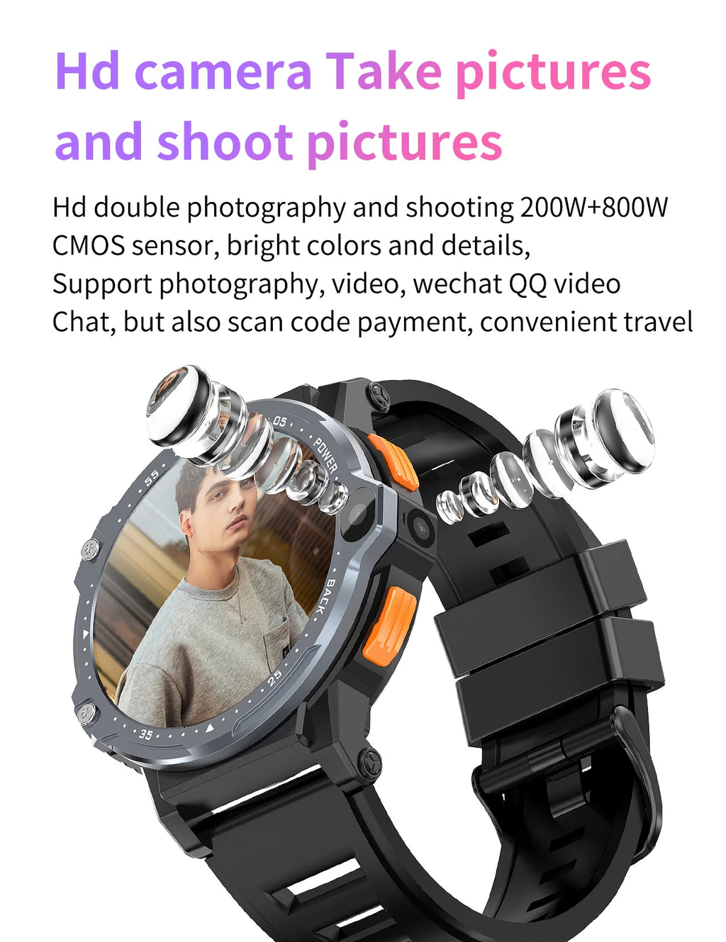 Android with Wifi GPS Support Sim Card Camera Mobile Phone Smart Watches IP67 Alloy Silica Gel Male Round 2023 Newest Pg999 4g
