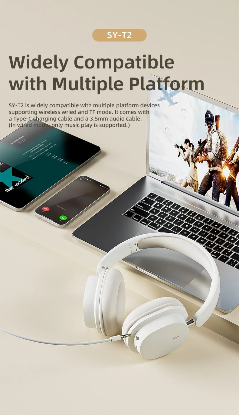 Bluetooth 5.3 Fashion Wireless Headphones HIFI Stereo Portable Over-ear Business Headset Low Latency Gaming Earphones With Mic