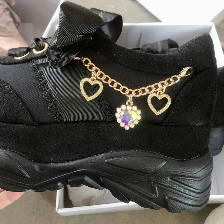Liz Japanese Heart Shape Rhinestone Pearl Mine Series Thick Bottom Platform Lolita Casual Muffin Shoes Sweet Sports Shoes