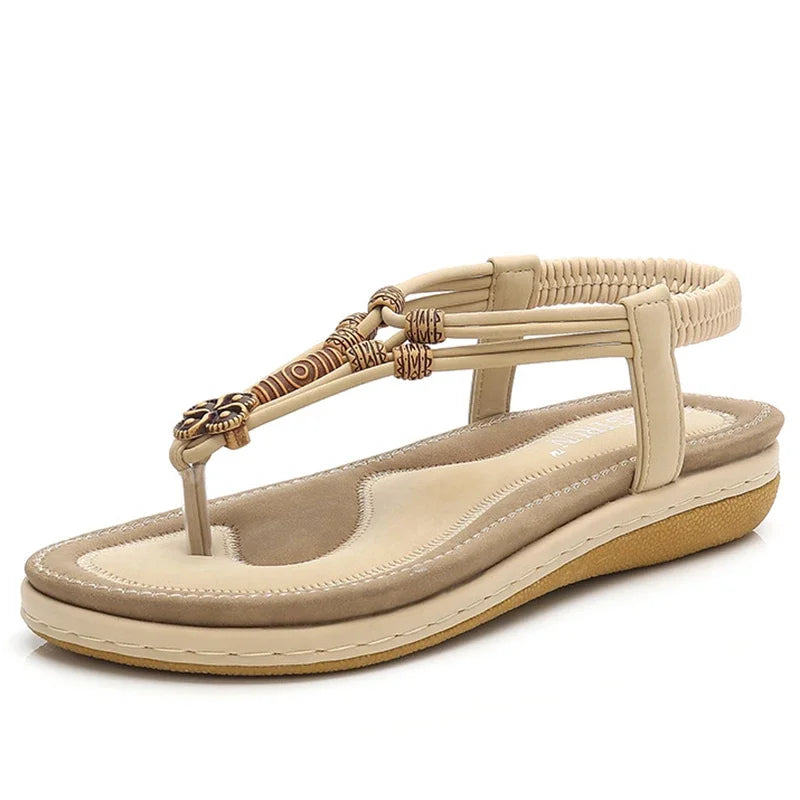 2025 Large Size36-44 Fashion Flip Flops Retro Bohemian Solid Color Flat Sandal for Women Elastic Band Slip on Shoes Summer Beach