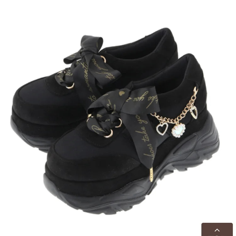 Liz Japanese Heart Shape Rhinestone Pearl Mine Series Thick Bottom Platform Lolita Casual Muffin Shoes Sweet Sports Shoes