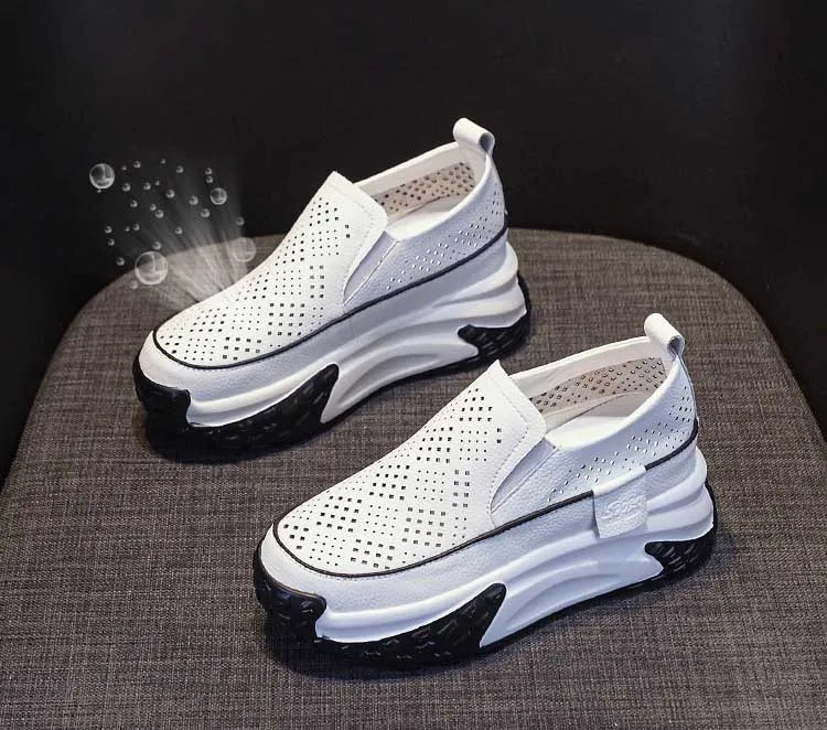 Fujin 7cm Genuine Leather Women Vulcanized Platform Wedge Chunky Sneaker Casual Stable Fashion Skate Boarding High Brand Shoes