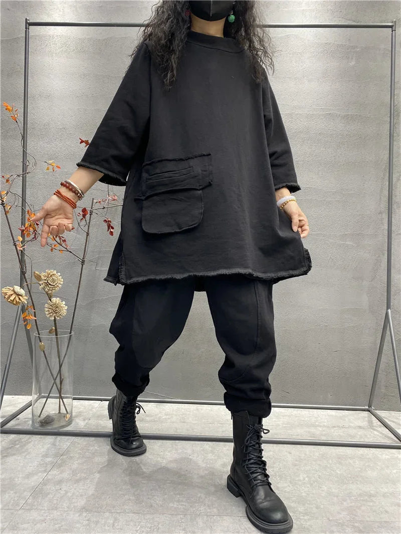 ملابس نسائية ملابس نسائية مبيعات مقاسات كبيرة أزياء الخريف النسائية مزاج الجوكر بأكمام طويلة قمم قديمة ريترو