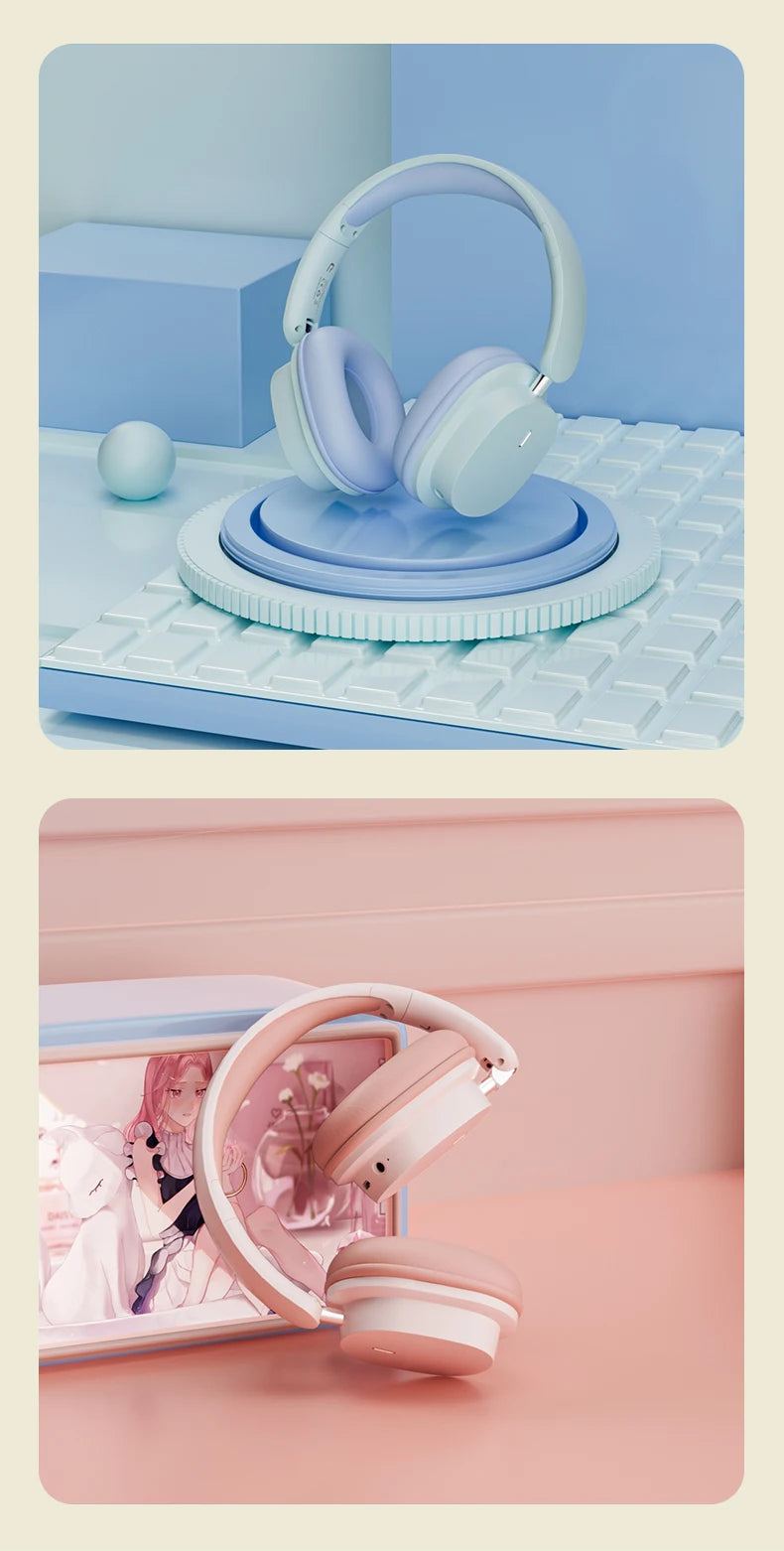 Bluetooth 5.3 Fashion Wireless Headphones HIFI Stereo Portable Over-ear Business Headset Low Latency Gaming Earphones With Mic