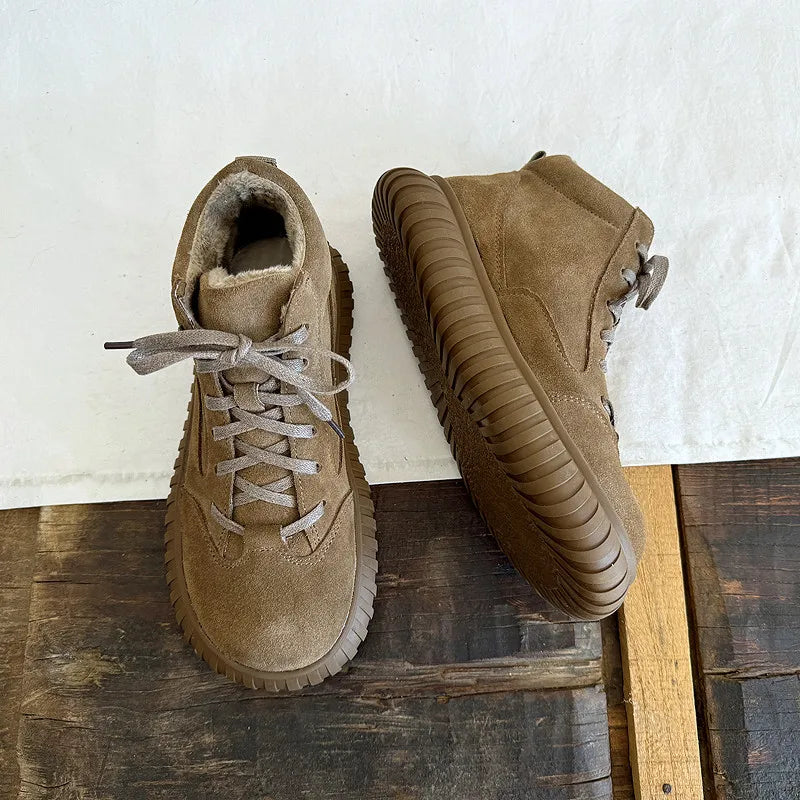 Careaymade-Wide Head Genuine Leather Women's Boots comfortable soft sole thick sole Boken warm Ankle Boots workwear short boots