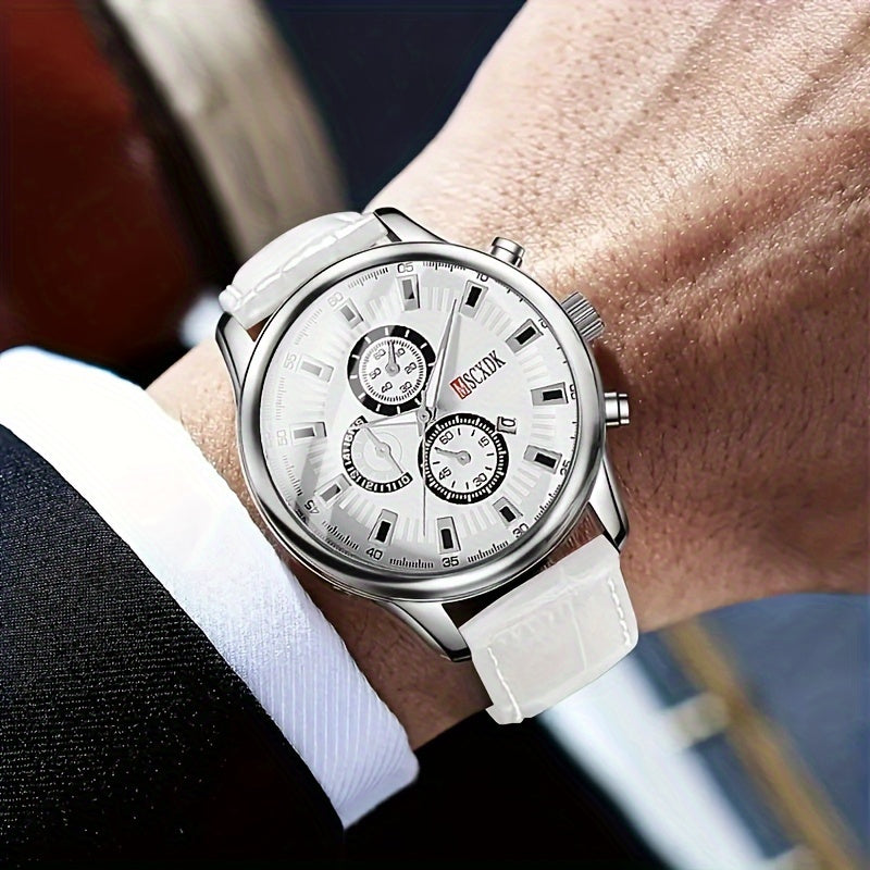 ساعات كوارتز دائرية بحزام من جلد البولي يوريثان ومؤشر معدني ومينا معدني هدايا مثالية للنساء والرجال