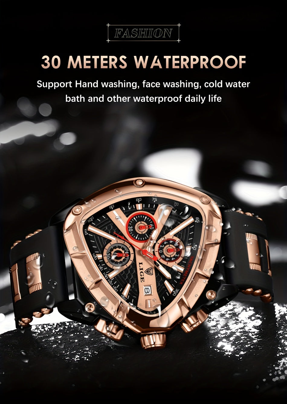 Sports Triangle Mens Watches, Luminous Pointers Fashion Rubber Strap Waterproof Irregular Quartz Wristwatch