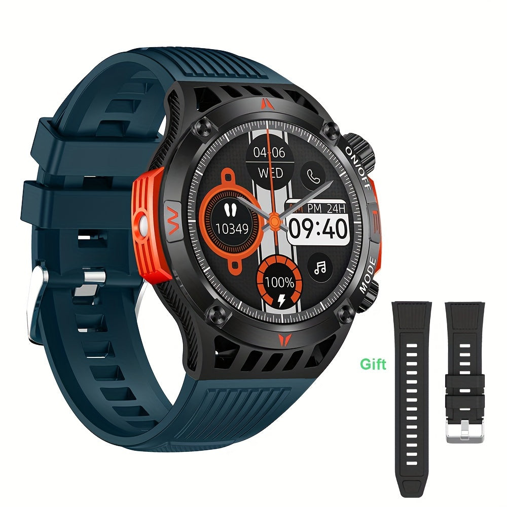 ساعة ذكية عسكرية للرجال للرد على المكالمات وإجراء المكالمات، ساعة ذكية رياضية تكتيكية مقاومة للماء للاستخدام الخارجي مع مصباح يدوي LED وبوصلة ومراقبة النوم وتتبع اللياقة البدنية لهواتف IP Android