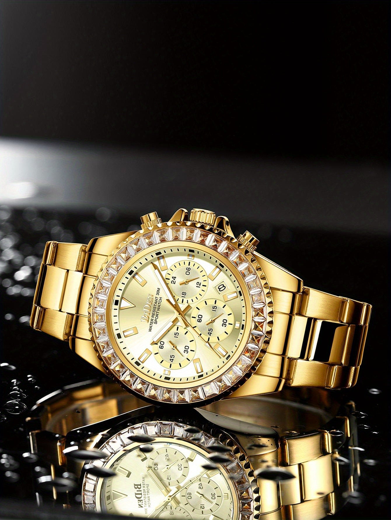 ساعة كوارتز كرونوغراف للرجال بسوار من الفولاذ المقاوم للصدأ ومقاومة للماء وتاريخ اليوم، ساعات يد كاجوال للأعمال