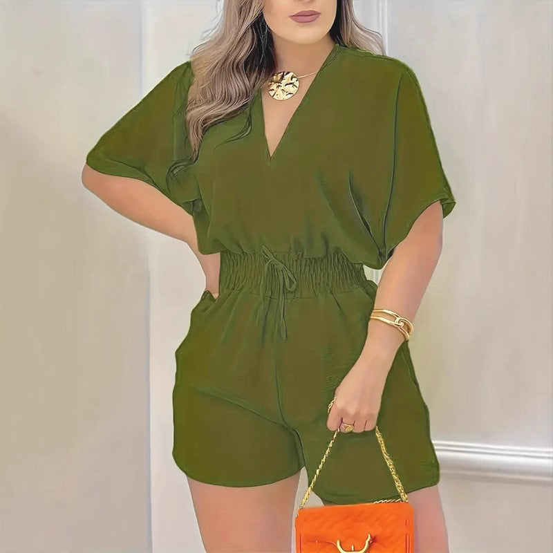 Casual V-neck Jumpsuit, Ruffled Jumpsuit