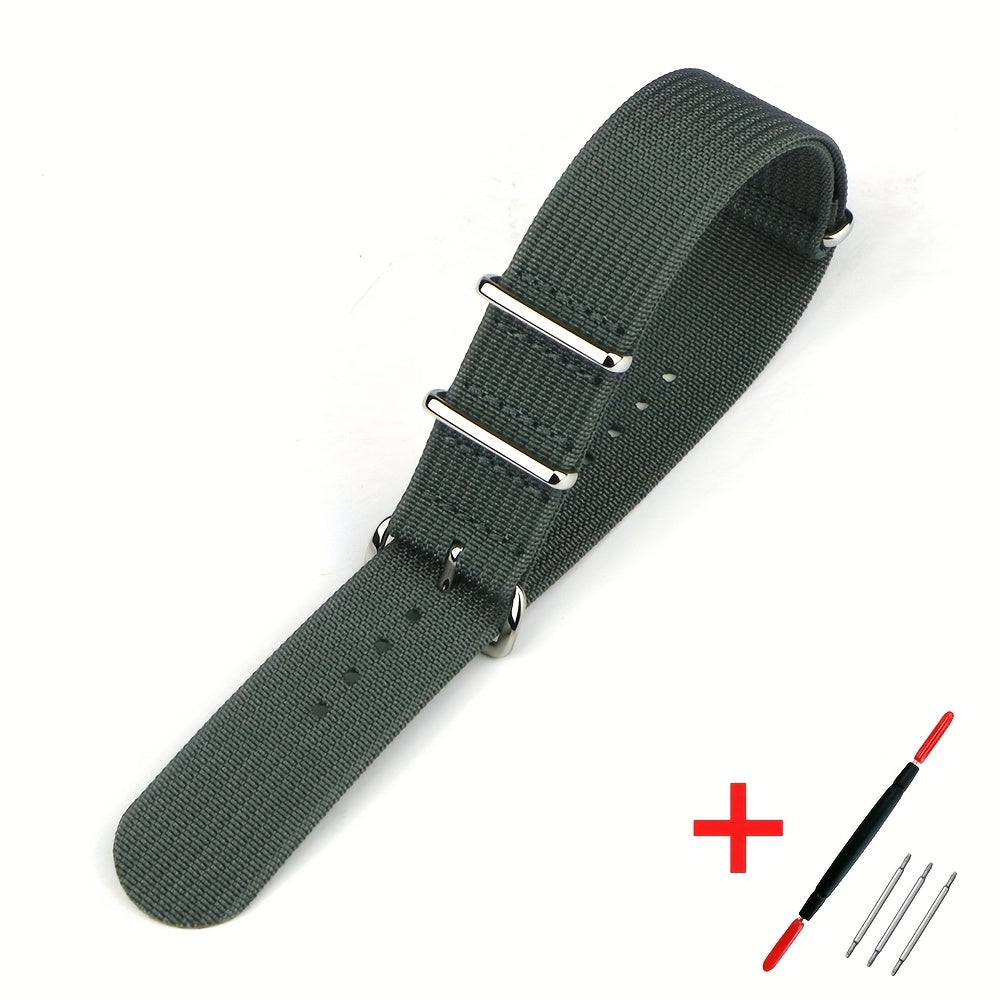 [Military-Style Watch Strap] Durable Military-Style Ribbed Watch Strap | 18mm 20mm 22mm Nylon Braid Ballistic Fabric with Metal Buckle, Adjustable Fit for Men's & Women's Watches - Black, Brown, Orange, Gray, Green, Beige, Wh