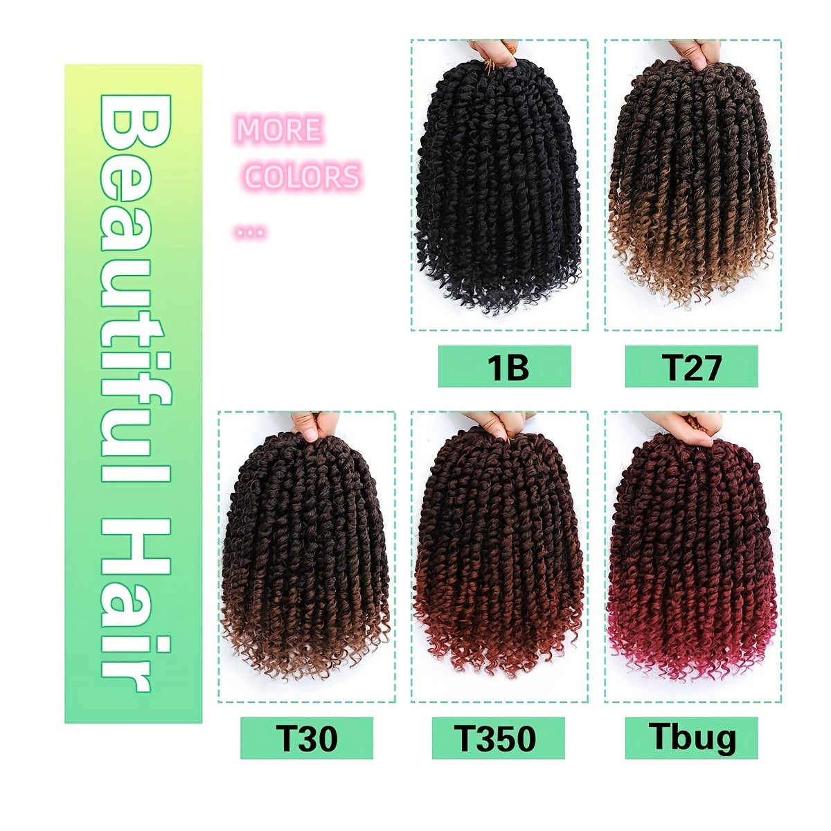YOROSTAR 8 Inch Pre-Twisted Synthetic Soft Crochet Hair Extensions - 8 Packs, Low Temperature Fiber, Pre-Looped Passion Twist Curly with 6 Inch Hair, Crochet Needle & Hair Rings Gift for Black Women