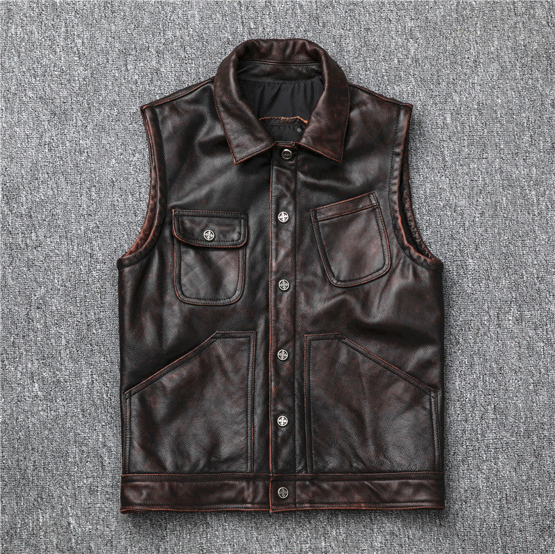 Cropped Slim-fit Leather Vest Made From Genuine Cowhide