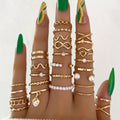 28pcs Coquette Stacking Rings Set - Inlaid Rhinestone, Trendy Infinity Chain, Heart Design, Mix and Match, Daily Wear, Party Accessories, Fashion Jewelry for Women
