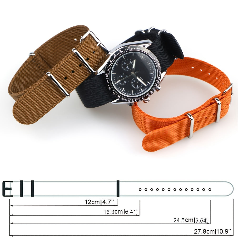 [Military-Style Watch Strap] Durable Military-Style Ribbed Watch Strap | 18mm 20mm 22mm Nylon Braid Ballistic Fabric with Metal Buckle, Adjustable Fit for Men's & Women's Watches - Black, Brown, Orange, Gray, Green, Beige, Wh