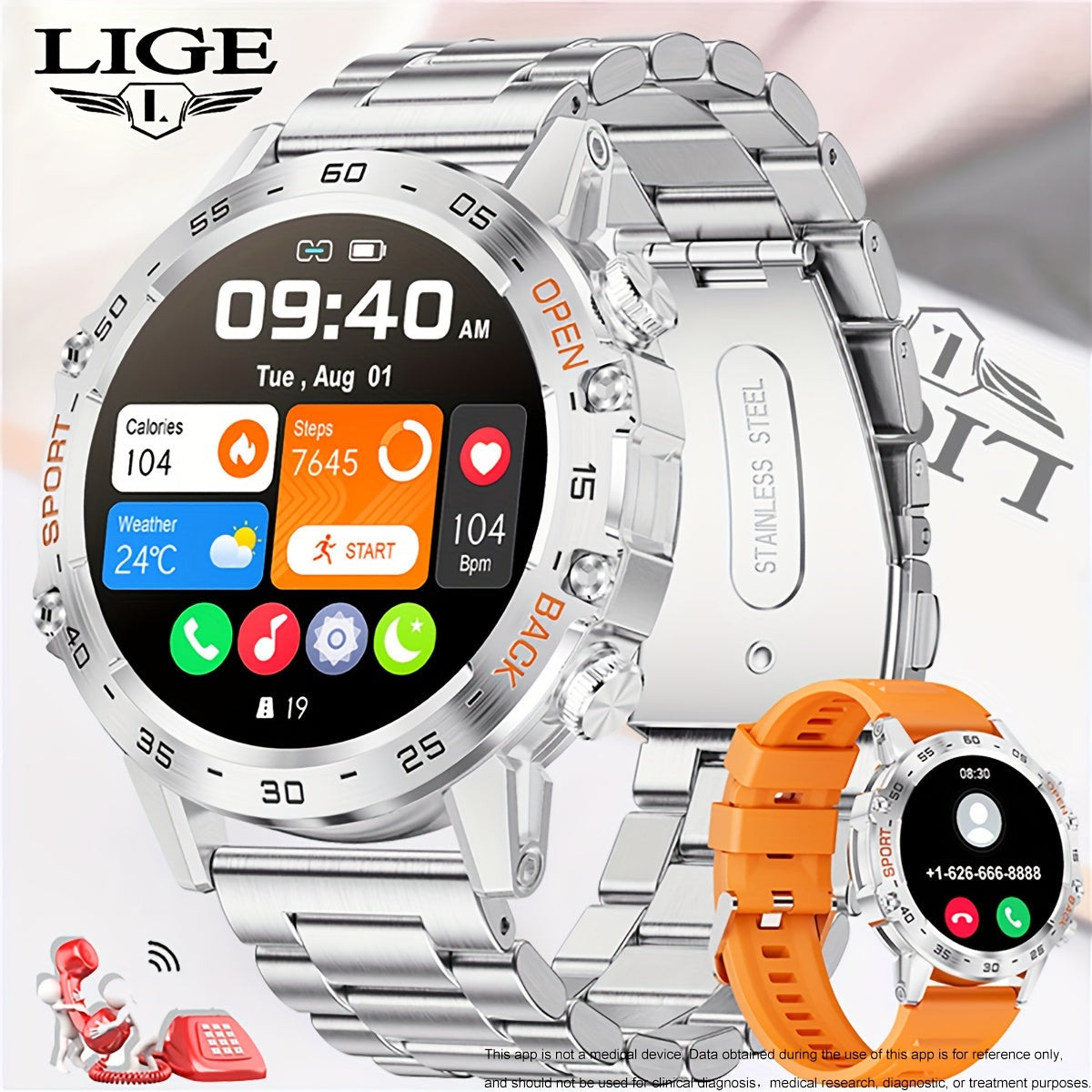 LIGE HD Smart Watch - Stylish Wrist Watches for Women Men with Wireless Call, 1.39" High-Definition Display, Multi-Sports Modes, Information Alerts, Sedentary Reminders, Music Control, Sports Pedometer, and Heart Rate Monitor