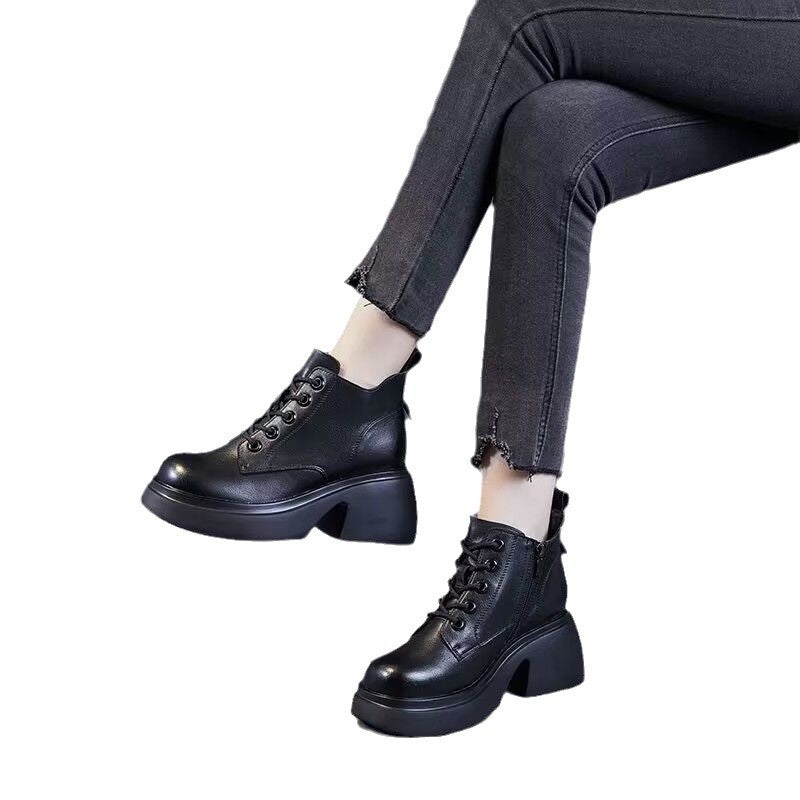 Womens Mid-calf Boots With Thick Chunky Heels