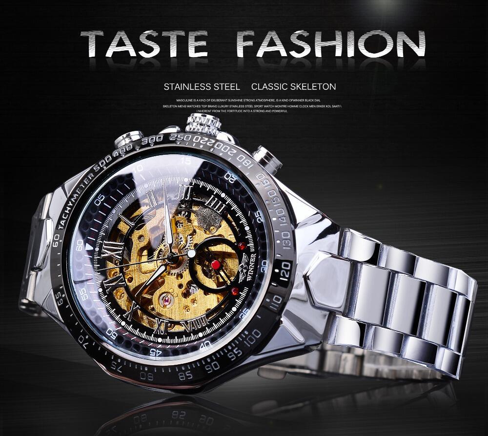 Winner Mechanical Sport Design Bezel Men's Watches, Skeleton Wristwatch, Men's Accessories