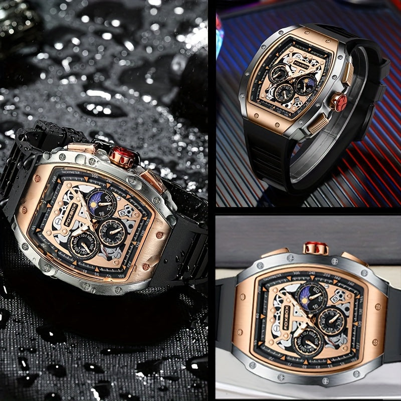 ساعة فوكس بوكس ​​كوارتز للرجال مقاومة للماء، ساعة رياضية من السيليكون مع التاريخ