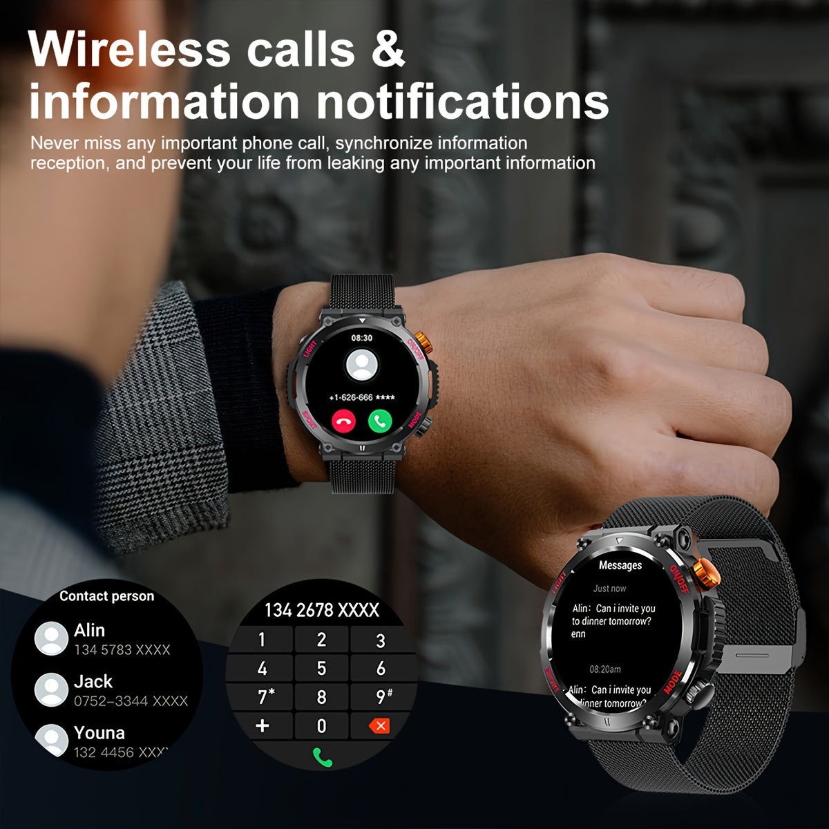 LIGE Smart Watch With 1.46" IPS High-definition Full Touch Screen/LED Lights/IP67 Waterproof/Customized Dials/Data/sports/sports Records/weather/information Reminders, Multi-functional Watches For Android And IPhone, Exquisit