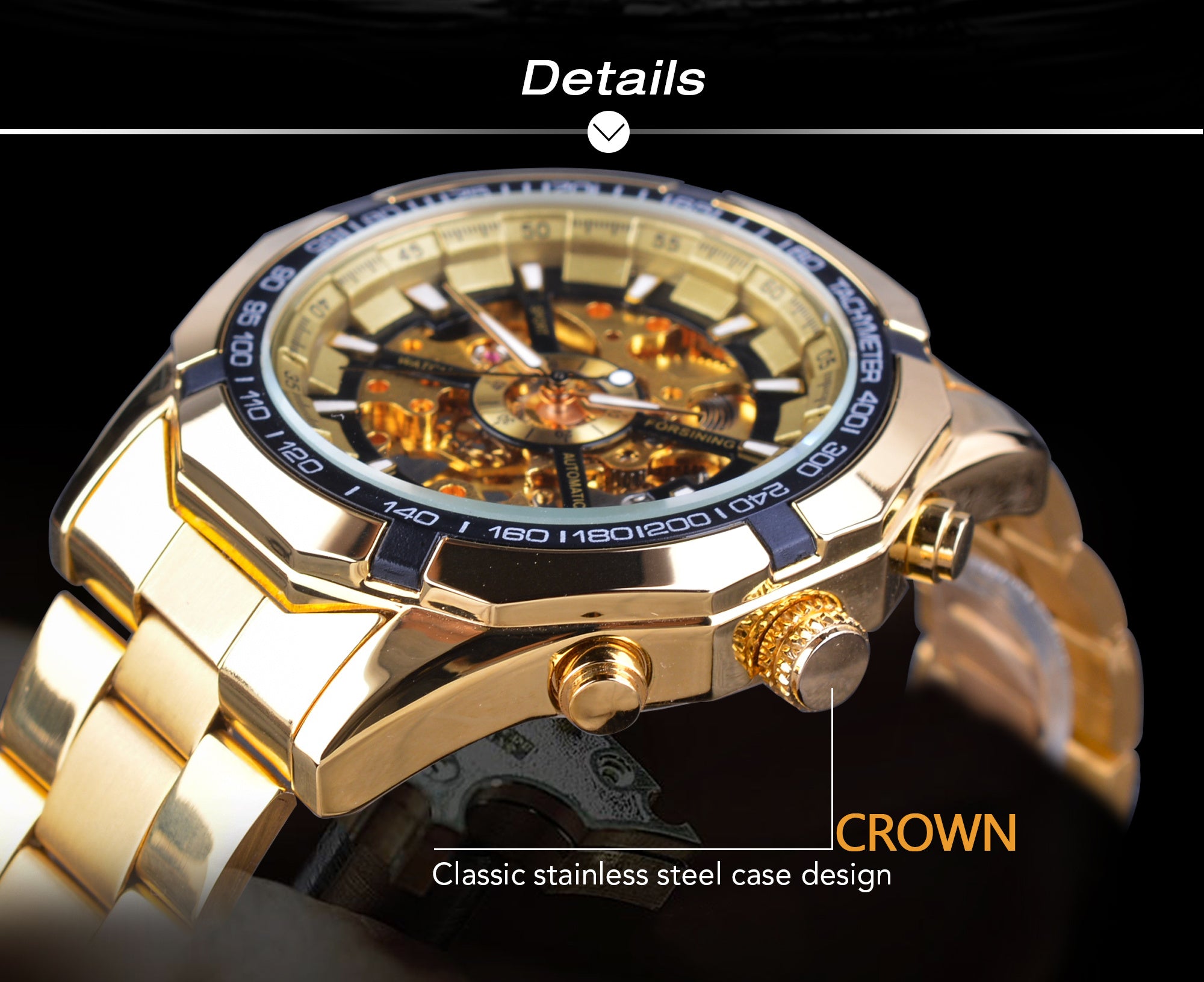 Forsining Stainless Steel Business Men's Automatic Mechanical Watches, Fashion Luminous Hollow Sport Wrist Watch, Ideal choice for Gifts