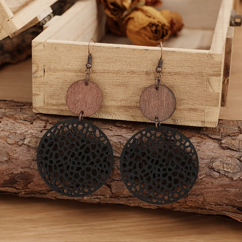 Hollow Out Round Drop Earrings Bohemian Vintage Earrings Jewelry Gift Accessories For Women Fall Winter Ear Ornaments