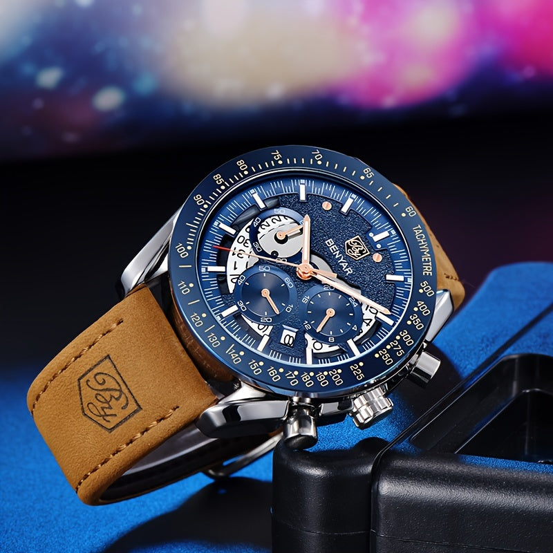 BENYAR Watches For Men Analog Quartz Chronograph Luminous Big Face Mens Watches Business Work Sport Casual Fashion Designer Dress Men'S Wrist Watches Elegant Gift For Men