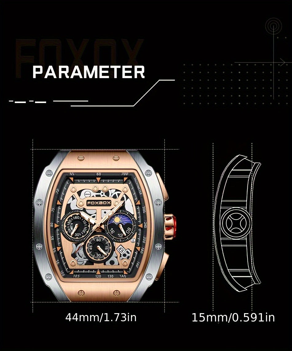 ساعة فوكس بوكس ​​كوارتز للرجال مقاومة للماء، ساعة رياضية من السيليكون مع التاريخ