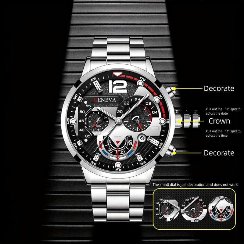 Fashion Men Watches Bracelet Men's Business Calendar Watch Stainless Steel Quartz Wristwatch Men Gift Watches