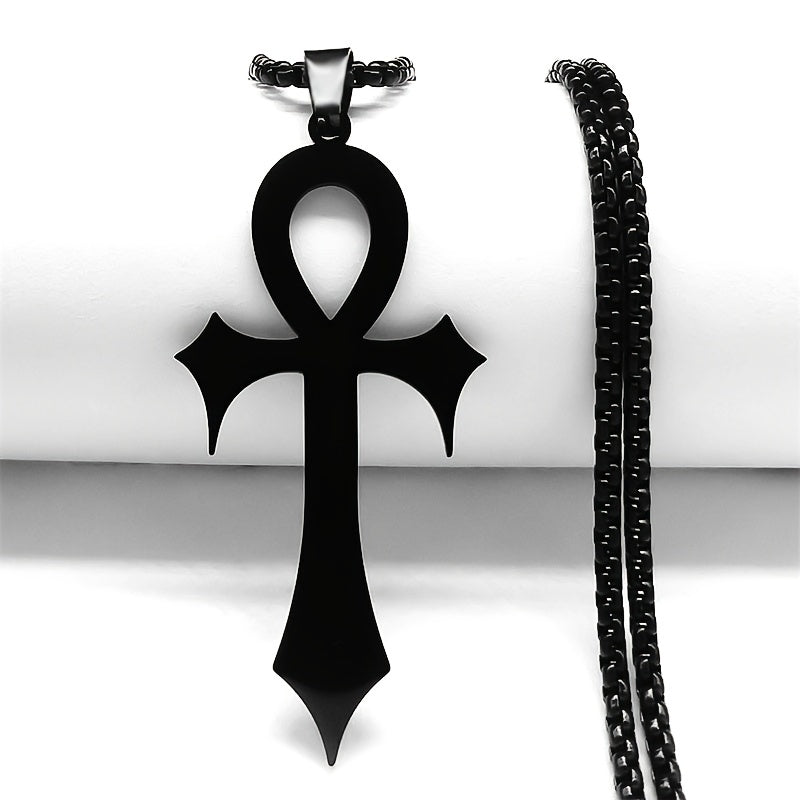 1pc Easter Goth Egyptian Cross Ankh Key Of Life Necklace Stainless Steel Black Color Amulet Religious Necklaces Gothic Jewelry Gift N7078