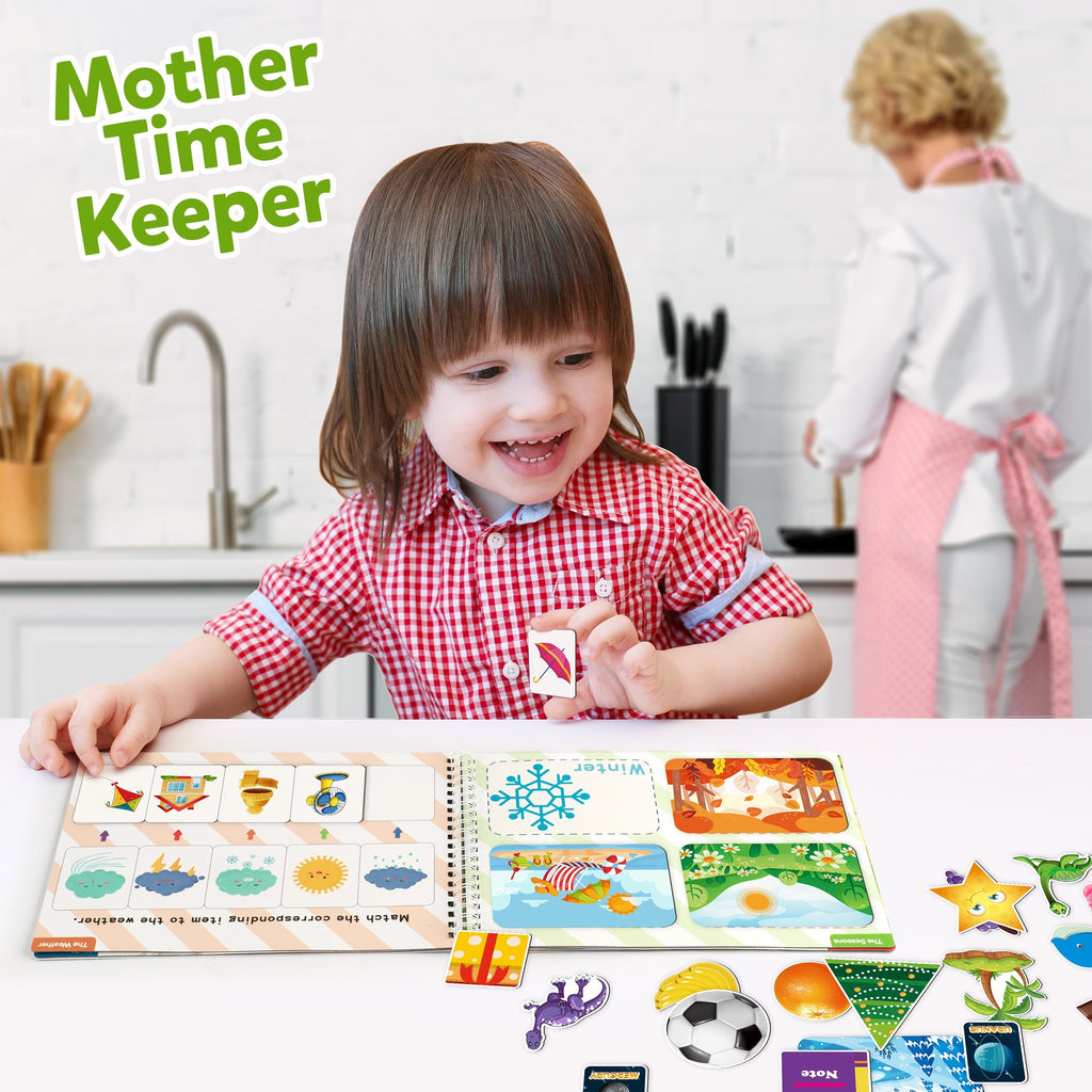 Coogam Back-to-school Season Preschool Magnetic Busy Book, 9 Themed Stickers Toys Fine Motor Skills Learning Binder Quiet Book Toys For Kids Home Kindergarten, Without Battery