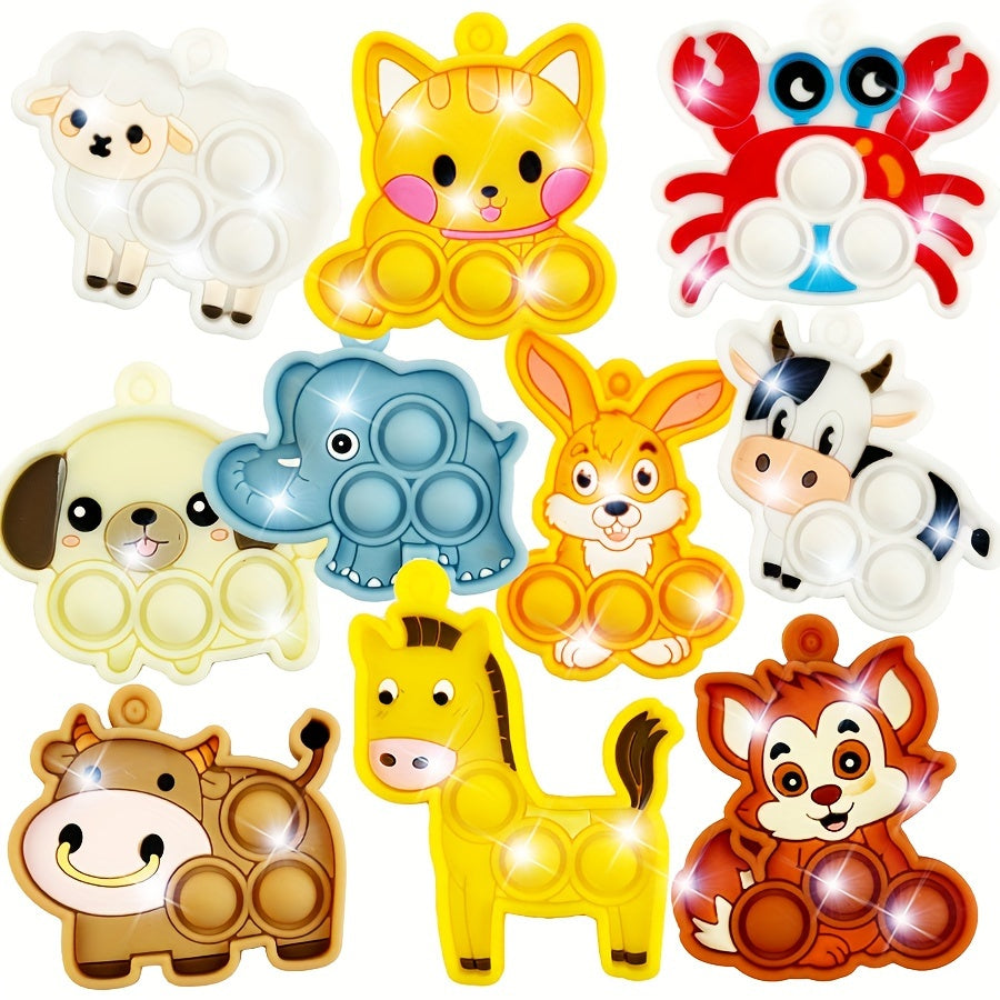 10-Pack Animal Pop Fidget Toy Keychains - Silicone Bubble Popping Toys for Kids Ages 3-6, Party Favors for Birthday, Christmas, Halloween Gifts
