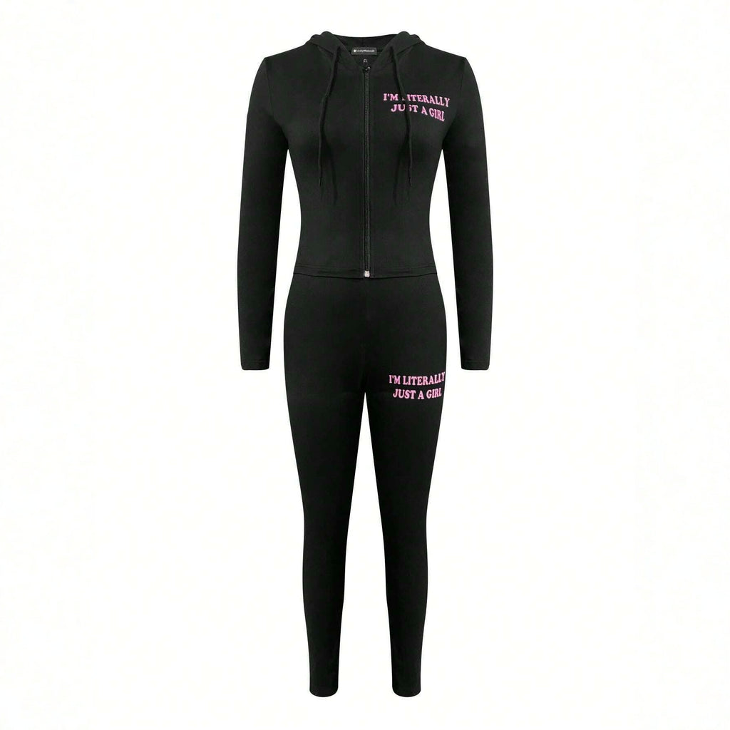 Women's Sporty Letter-Print Long-Sleeve Pants Set