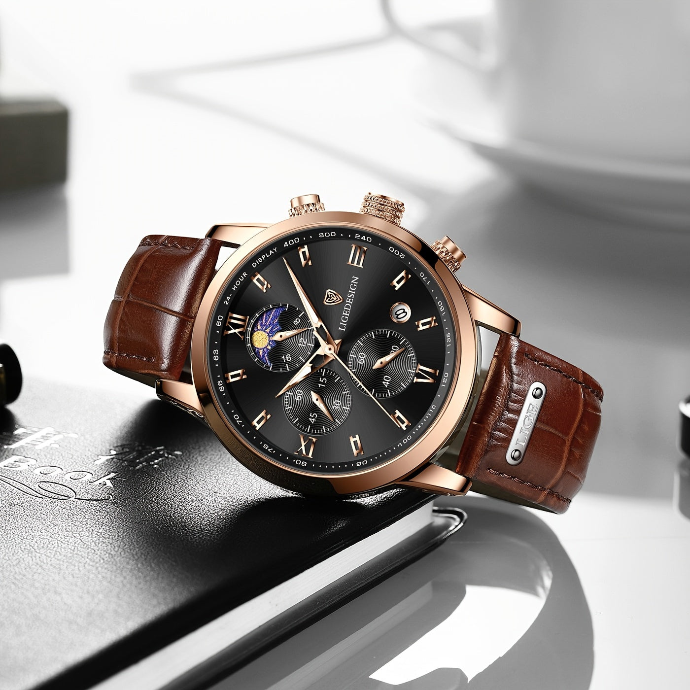 ساعة LIGE رجالية بسوار. ساعات رياضية خارجية مقاومة للماء. كرونوغراف، تقويم مضيء، كوارتز. مناسبة كهدية عيد الميلاد.